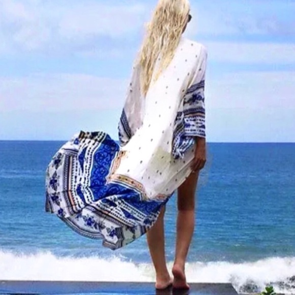 Other - Blue Thunderbird Tribal Sheer Kimono Wrap Coverup Other - Blue Thunderbird Tribal Sheer Kimono Wrap Coverup
